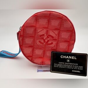 Vintage CHANEL Ligne CC Round Nylon Wristlet – Red – 5